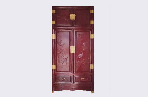 惠济高端中式家居装修深红色纯实木衣柜