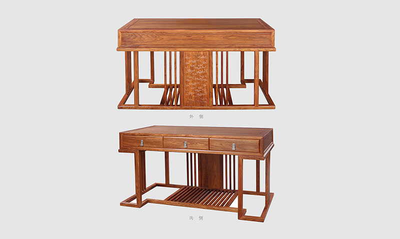 惠济 别墅中式家居书房装修实木书桌效果图